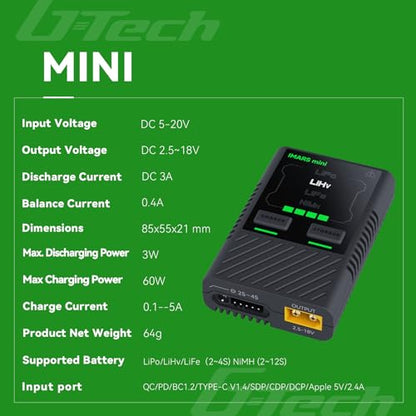 Gens ace Imars Mini G-Tech 60W Lipo Battery Charger - Eco Friendly Version(Not Include The USB-C Power Adapter)