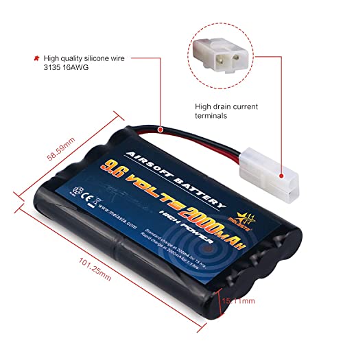 melasta 9.6V 2000mAh NiMH AA Battery Pack for Airsoft/RC Cars | Tamiya connector. Compatible with RC cars, boats, gadgets, and airsoft guns. Rechargeable high-capacity pack.