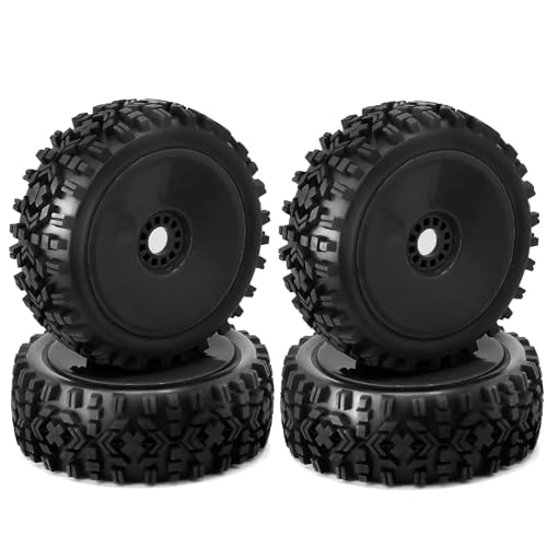 1/8 Buggy Tires OD 118mm and Wheels 17mm Hex Rubber RC Off Road Tyres for 1:8 Scale Buggy Truck Car HSP Kyosho MP10 VRX HPI Hobao ARRMA Typhon 6S 3S Talion Traxxas Losi 8ight 4PCS (Black) - color: Black