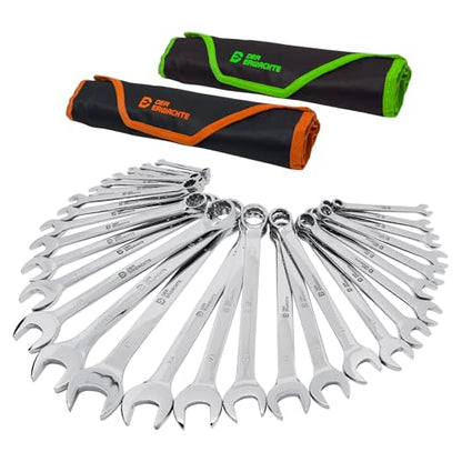 Der Erwachte 30pc Combo Wrench Set SAE Metric 1/4-1 8-22mm Storage Pouch | Made of durable Cr-V steel, dual open & box ends, sturdy build, for automotive maintenance and household repair - size: 30 Piece (Metric+Sae)