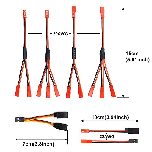 Servo Leads Splitter Cable and JST Plug Splitter JST Male Female Y Cable Parallel Adapter Harness JST to JR Adapter for RC Cars Models Airplane