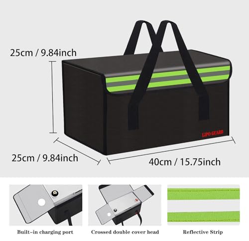 15.8"x9.8"x9.8" Ebike Battery Safe Bag Lipo Fireproof Charging Bag Large Capatity for Lipo Battery Pack Storage Charging Transport, Home Office Travel Fireproof Safe Storage Pouch - size: 400*250*250mm