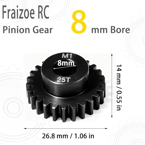 25T M1 8mm Steel Pinion Gear with 8mm to 5mm Adapter Shaft for Traxxas 1/5 X-MAXX 1/10 RC Car Buggy Truck, Available in 14T to 30T Mod 1 Motor Gear for Enhanced Performance and Durability - size: 25T