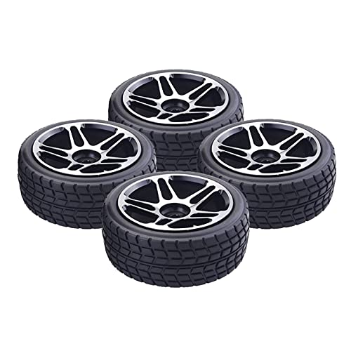 1/10 Pre-Glued 65mm Metal Wheels & Rubber Tires for 1:10 HSP HPI Redcat Himoto Kyosho Sakura RC On-Road Racing Touring Car Upgrade Parts (Black)