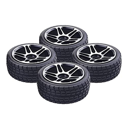 1/10 Pre-Glued 65mm Metal Wheels & Rubber Tires for 1:10 HSP HPI Redcat Himoto Kyosho Sakura RC On-Road Racing Touring Car Upgrade Parts (Black)