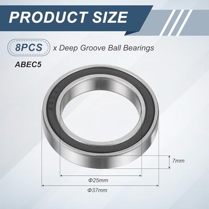 uxcell 8Pcs 6805 2RS 25mmx37mmx7mm Deep Groove Ball Bearings, Double Rubber Shielded Bearing Steel ABEC5 High Performance for Industrial Machinery Precision Transmission, Black - size: 6805 2RS 25mmx37mmx7mm