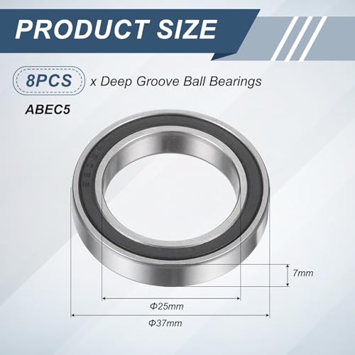 uxcell 8Pcs 6805 2RS 25mmx37mmx7mm Deep Groove Ball Bearings, Double Rubber Shielded Bearing Steel ABEC5 High Performance for Industrial Machinery Precision Transmission, Black - size: 6805 2RS 25mmx37mmx7mm