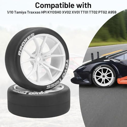 1/10 RC Drift Tires and Wheels, daitoku 12mm Hex Racing Truck Tires and Plastic Wheels Rims for Tamiya Traxxas HPI KYOSHO XV02 XV01 TT01 TT02 PTG2 A959 - Style A (White) - color: White