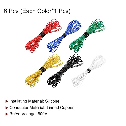 MECCANIXITY 30 Gauge Wire Silicone Wire 30AWG Electrical Wire Stranded Wire Tinned Copper Wire High Temp Hookup Wire 6 Color 3.0m/10ft for Car Model Electric Appliances 6pcs - size: 30AWG, 10ft