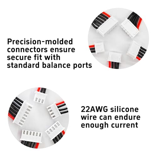 10PCS JST-XH 2S-6S Balance Extension Cable, 3.9" 22AWG Silicone Lead Wire for LiPo Battery Charger, RC Balance Plug Connector Adapter 2S 3S 4S 5S 6S(2pcs Each) - size: 2S-6S
