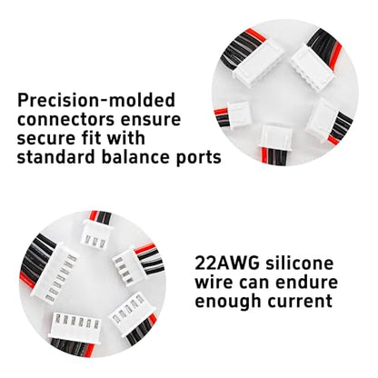 10PCS JST-XH 2S-6S Balance Extension Cable, 3.9" 22AWG Silicone Lead Wire for LiPo Battery Charger, RC Balance Plug Connector Adapter 2S 3S 4S 5S 6S(2pcs Each) - size: 2S-6S