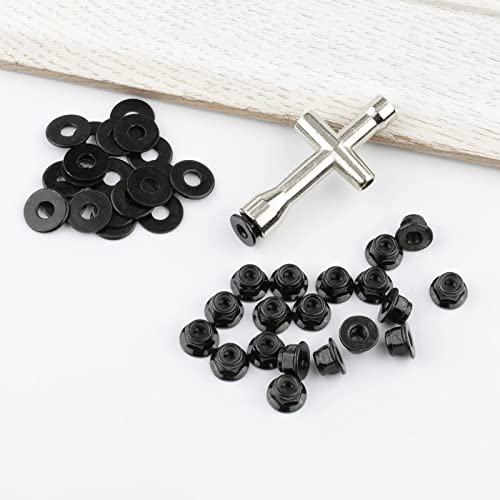 20 Pairs Hex 4mm Flange Nylon Insert Locknuts, Black | M4 Flat Washers, Small Cross Socket Wrench, For Traxxas Axial HPI TLR HSP Model, 1/10 RC Car Vehicles Wheel Replacement Parts - color: Black