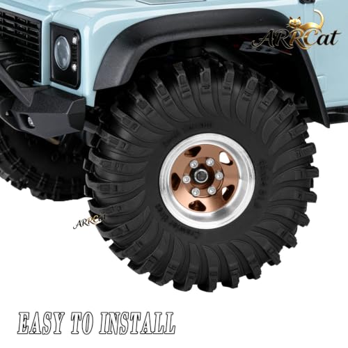 1.0 Beadlock Wheel Tires Set for RC Crawler Car 1/18 TRX4M,1/24 SCX24,RC Off Road Buggy Rally Truck Swamp Claw Mud Terrain Rubber Tires and Aluminum Wheel Rims w/Sponge,Brown - color: Brown - (4pcs 1.0)