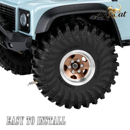 1.0 Beadlock Wheel Tires Set for RC Crawler Car 1/18 TRX4M,1/24 SCX24,RC Off Road Buggy Rally Truck Swamp Claw Mud Terrain Rubber Tires and Aluminum Wheel Rims w/Sponge,Brown - color: Brown - (4pcs 1.0)