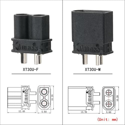 ELFCULB 20 Pairs Amass XT30U Upgrade Male & Female Connectors, Nickel Plated Drone, for RC UAV Robots (Black) - color: 20 Pairs XT30U(Black)
