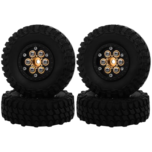 1.0 Brass Beadlock Wheel Tires Set 4PCS Tires for for 1/18 1/24 RC Crawler Car Axial AX24 SCX24 FMS FCX24 TRX4M Metal Upgrade (Lotus pod) - style: Lotus pod