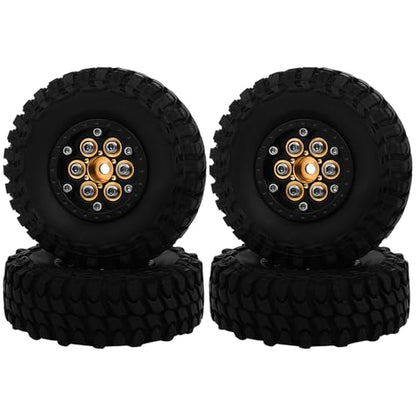 1.0 Brass Beadlock Wheel Tires Set 4PCS Tires for for 1/18 1/24 RC Crawler Car Axial AX24 SCX24 FMS FCX24 TRX4M Metal Upgrade (Lotus pod) - style: Lotus pod