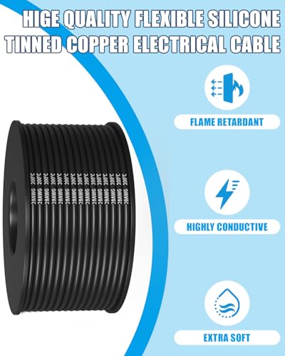 28 Gauge Wire 270FT, 26 AWG Flexible Silicone Cable, Each Wire Spool 45FT | Stranded Tinned Copper Cable 6 Colors Hook up Wiring kit for 12V 24V, DIY, Automotive, Battery, 200℃ - size: 28AWG-6C, 45FT