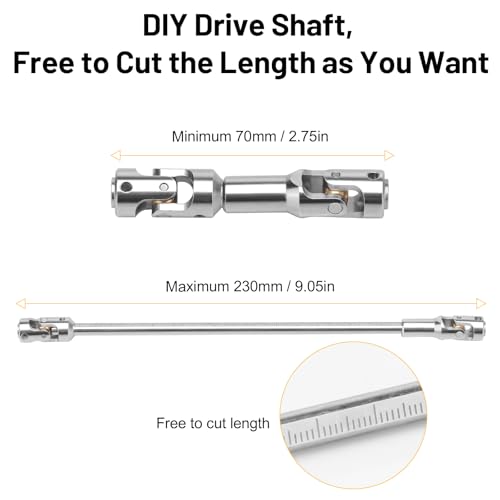 daitoku Driveshaft Universal Joint Drive Shaft 68-229mm Free to Cut Length for SCX10 I II III TRX4 Capra 1/10 LCG DIY RC Upgrade Parts - Silver - color: Silver