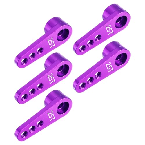 MECCANIXITY 5 Pcs Aluminum Servo Horn 25T Servo Horn Steering Short Arm 28mm Length Purple Suitable for DIY RC Car/Boat/Airplanes Boat Model Accessories - color: Purple