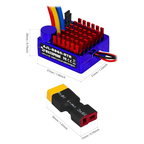 GOUPRC 60A Brushed ESC Electronic Speed Controller Waterproof for 1/10 RC Car RC Boat for use with 540/550 Motors - style: 60A Blue