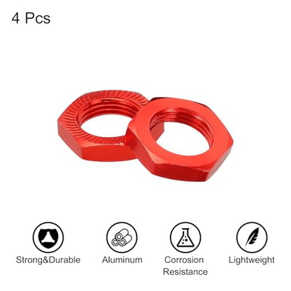 MECCANIXITY Aluminum 17mm RC Wheel Nut Thread M12x1.0mm Hex Wheel Nuts RC Wheel Nut for 1/8 RC Model Car Trucks Off Road Car Upgraded Parts Pack of 4(Red) - color: Red