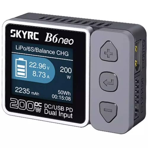 SKYRC B6Neo: Balance Lipo Battery Charger for 1S-6S Lipo/Li-Ion/LiHV, 1-15S NiMH/NiCd - DC 200W, PD 80W, Smart Battery Charger, Discharger and Storage (Grey) - color: Grey