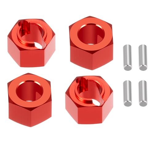 4PCS Aluminum 7mm Wheel Hex Hub Extenders Adaptor Combiner Coupler with Pin for LO-SI 1/16 Mini-B 1/18 Mini-T 2.0 RC Crawler Car Upgrade Parts (Red) - color: Red