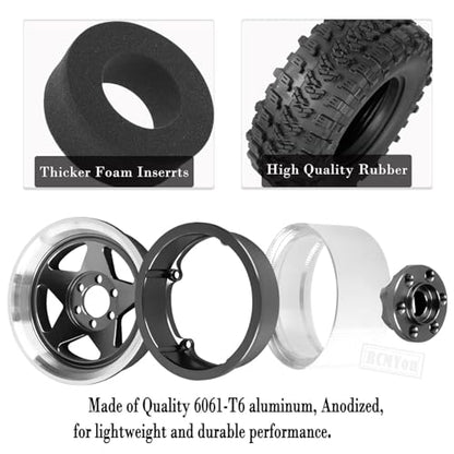 Rc 2.2 Wheel Rims Tires Wheels for 1/10 TRX4 TRX6 SCX10 SCX10 II SCX10 III 90046 D90 VS4-10 Gen8 MST CFX RC Crawler Car,Aluminum RC 2.2 Beadlock Wheel,Black - color: Black - (Rc 2.2in Wheel)