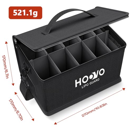 HOOVO Lipo Bag, Fireproof and Explosionproof LiPo Battery Bags | Large Capacity LiPo Guard Safe Pouch Adjustable for 10 - Cell LiPo Storage & Charge (10.6"x 6.7" x 6.7")