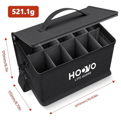 HOOVO Lipo Bag, Fireproof and Explosionproof LiPo Battery Bags | Large Capacity LiPo Guard Safe Pouch Adjustable for 10 - Cell LiPo Storage & Charge (10.6"x 6.7" x 6.7")