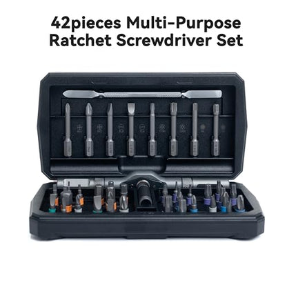 ANVANNA 42 in 1 Magnetic Screwdriver, Screwdriver Set, Multi Bit Ratcheting Screwdriver Set with Storage Case Repair Tool Kit for Computer, Eyeglass, Bicycles, Watch, Ring Doorbell, Furniture and DIY - color: Black Ratchet