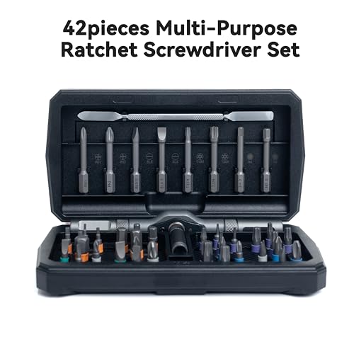 42 in 1 Magnetic Screwdriver, Screwdriver Set, Multi Bit Ratcheting Screwdriver Set with Storage Case Repair Tool Kit for Computer, Eyeglass, Bicycles, Watch, Ring Doorbell, Furniture and DIY - color: Black Ratchet