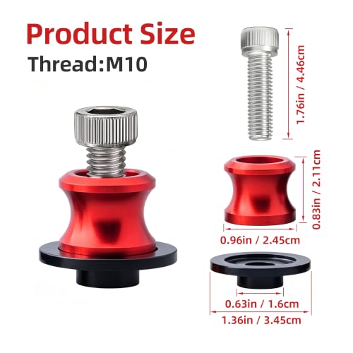 Goldfire 2pcs 10MM M10 X1.25 Motorcycle Swing arm Sliders Spools CNC Swing Arm Stand Screw for FZR 1000/600R/400 for Kawasaki Z750 /Z750S/ Z750R /ER-6F /ER-6N / Duke 125/200/390 (Red) - color: Red