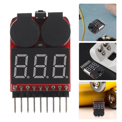 Artibetter Lipo Battery Tester Lithium Battery Voltage Checker with Low Voltage Buzzer Alarm and LED Display Portable for Rc and Li-ion Cells