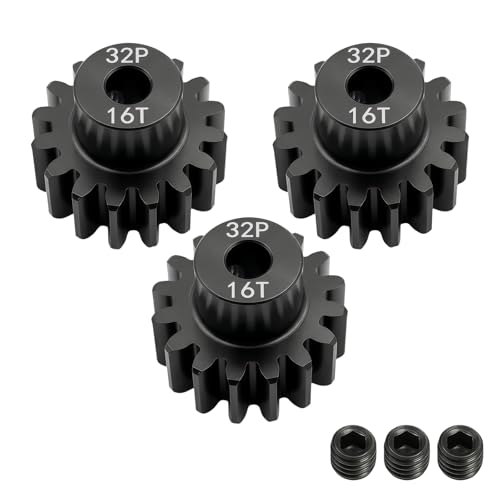 32P 16T Pinion Gear 3.175mm Shaft, Hardened Steel Motor Gear for 1/10 Scale RC Car Truck Crawler Monster Buggy, High Speed Durable 32 Pitch Gear Upgrade Parts 540 550 Brushed 3650 3660 Brushless - color: 16T