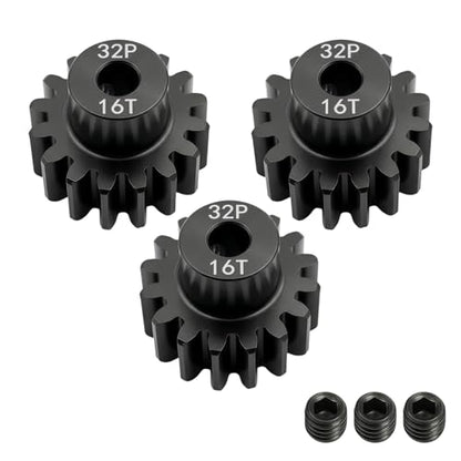 32P 16T Pinion Gear 3.175mm Shaft, Hardened Steel Motor Gear for 1/10 Scale RC Car Truck Crawler Monster Buggy, High Speed Durable 32 Pitch Gear Upgrade Parts 540 550 Brushed 3650 3660 Brushless - color: 16T