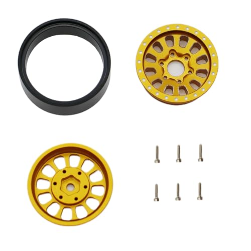 1.3” Brass Beadlock Wheels, -5.40mm Offset CNC 7 mm Hex Rims for 1/18 1/24 RC Crawler TRX4M, Axial SCX24 AX24, Redcat Ascent-18, FMS FCX24, 4 pcs, Gold - color: Gold