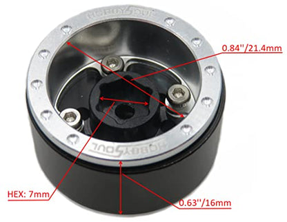 Adjustable Offset 1.0 Beadlock Wheels Silver Black, Heavy 1.0 rc Wheels 21g/Rim for 1/18 Traxxas TRX4M Axial SCX24 90081 & Other 1/24 1/18 RC Crawler Truck, (4-Pack) - color: Silver & Black