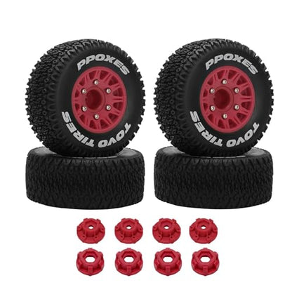 1/10 1/8 RC Short Course Truck Tires OD 112mm and Wheels 12mm 14mm 17mm Hex for 1:8 1:10 Scale Off Road Truck Car Traxxas Slash 2WD 4×4 Axial Losi Redcat Rc4wd Arrma Senton 4PCS (Red) - color: Red