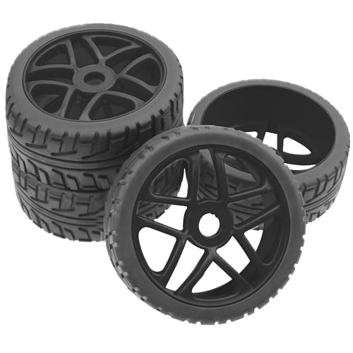 ShareGoo OD 4.09" Rubber 1/8 RC Buggy Tires and 17mm Hex Wheels Rim Compatible with Arrma Typhon Kyosho Losi VRX Redcat HSP HPI 1/8 Scale RC Off Road Buggy (Black) - color: Black