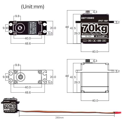 GOTECK 70KG Brushless Digital Servo,High Voltage 14V Metal Gear Waterproof Steering Servo with 25T Servo Horn for 1/8 1/10 RC Crawler Car,Robot,Boat,Truck Robot Parts (GB7109MG-180°)