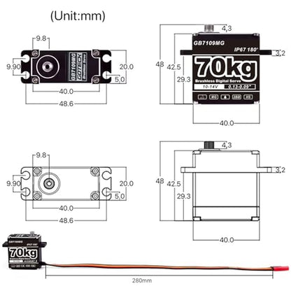 GOTECK 70KG Brushless Digital Servo,High Voltage 14V Metal Gear Waterproof Steering Servo with 25T Servo Horn for 1/8 1/10 RC Crawler Car,Robot,Boat,Truck Robot Parts (GB7109MG-180°)