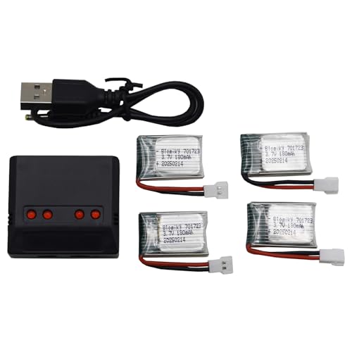 Blomiky 4 Pack 3.7V 1S 180mAh 20C Li-PO Battery with MX2.0 Plug Suitable for Some Small RC Airplne Helicopter Drone / 3.7V 180mAh *4