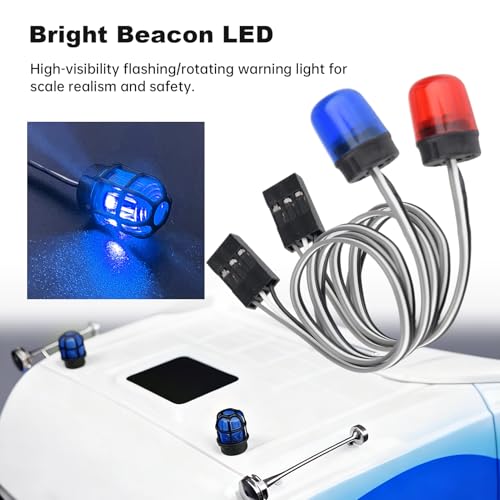 HobbyPark RC LED Flash Lights Alarm Lamp Flashing Rotating Beacon Light DC 5–6V Compatible with 1/10 TRX4 SCX10 RC Crawler Car 1/14 Tamiya Tractor RC Truck (Red and Blue Lights) - color: Red and Blue Lights
