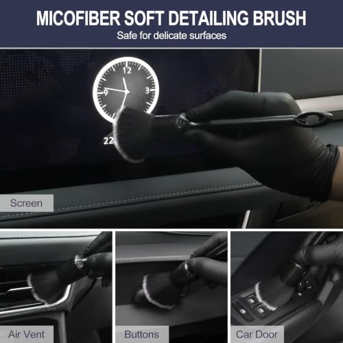 6PCS Car Detailing Brush Set, Boars Hair Car Detailing Brushes, Ultra Soft No Scratch Interior Detail Brush, Car Duster, Car Interior Detailing kit, Car Cleaning Supplies kit for Leather, Air Vents