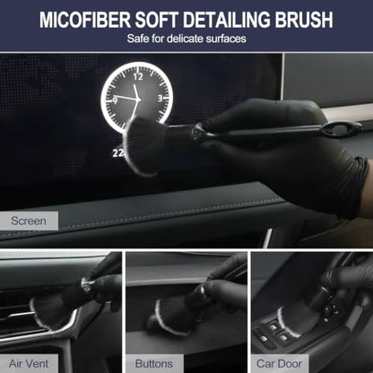 6PCS Car Detailing Brush Set, Boars Hair Car Detailing Brushes, Ultra Soft No Scratch Interior Detail Brush, Car Duster, Car Interior Detailing kit, Car Cleaning Supplies kit for Leather, Air Vents