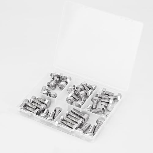 M8 x 10mm 12mm 16mm 20mm 25mm Heavy Duty Hexagon Bolts Hex Head Screws, 304 Stainless Steel, Machine Fully Thread, Metric, Bright Finish, Assortment Kit 50PCS - size: M8 x 10/12/16/20/25mm (50PCS)