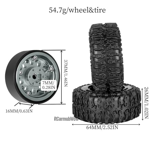 1.3" Beadlock Wheels Tires Set Aluminum Alloy w/Metal Steel Ring for TRX4M SCX24 FCX24 Ascent-18 1/18 1/24 RC Crawler Upgrade Parts,RCarmubWow 1.3 Beadlock Wheels and Tires,4pcs,Titanium - color: Titanium(4pcs)
