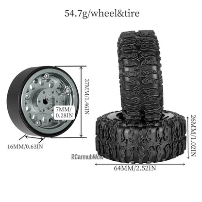 1.3" Beadlock Wheels Tires Set Aluminum Alloy w/Metal Steel Ring for TRX4M SCX24 FCX24 Ascent-18 1/18 1/24 RC Crawler Upgrade Parts,RCarmubWow 1.3 Beadlock Wheels and Tires,4pcs,Titanium - color: Titanium(4pcs)